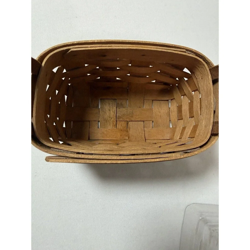 Longaberger Brown Wooden Basket 1992 Salt & Pepper Holder With Plastic Liner